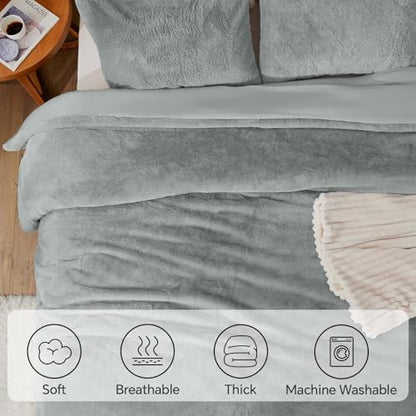 BEDELITE Faux Fur Twin Comforter Set Grey,Warm Bedding with 1 Pillowcase