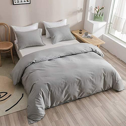 Wellboo Light Grey Comforter Sets King Solid Silver Grey Bedding Comforters Cotton Plain Elegant Gray King Size Quilts Women Men Pure Grey Comforters Aesthetic Japanese Log Style Bedding Lightweight