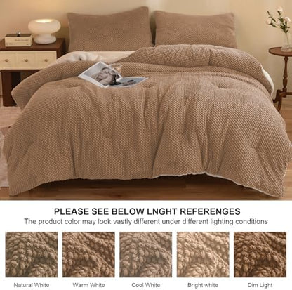 LLanCL 3D Jacquard Design Comforter Set, Ultra-Soft Warm Twin Size Sherpa Fur Plush 2-Pieces Sets Luxury Cozy Bedding with 1 Pillowcase (68"x90", Beige)