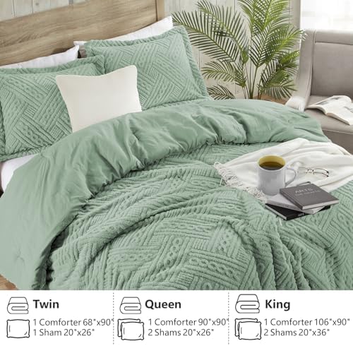 Homelike Moment Fluffy King Size Comforter Set - Sage Green Warm Comforter for Winter King Bed Set 3 Piece