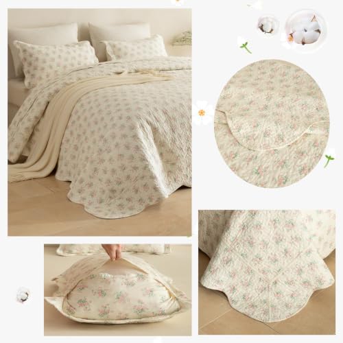 Lady Ann 100% Cotton Twin Quilt Set - Pink Flower Botanical Bedspread, Soft 68x86 Quilted Coverlet, Lightweight Farmhouse 2 Pcs Floral Bedding Set for All Season