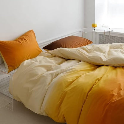 CLOTHKNOW Orange Brown Queen Comforter Set Yellow Gradient Bedding Comforter Sets Soft Yellow Queen Comforter with 2 x Pillow Cases