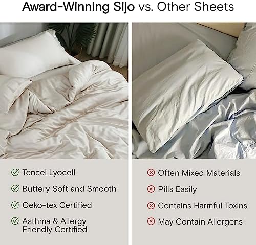 Sijo AiryWeight Tencel Sheet Set, 100% Lyocell Derived from Eucalyptus, Buttery Soft, Architectural Digest Best Cooling Sheets Winner - 2pc - 1 Pillowcase 1 Fitted (Stripe, Twin)