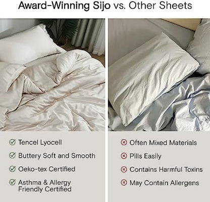 Sijo AiryWeight Tencel Sheet Set, 100% Lyocell Derived from Eucalyptus, Buttery Soft, Architectural Digest Best Cooling Sheets Winner - 3pc - 1 Pillowcase 1 Fitted 1 Top (Ivory, Twin)