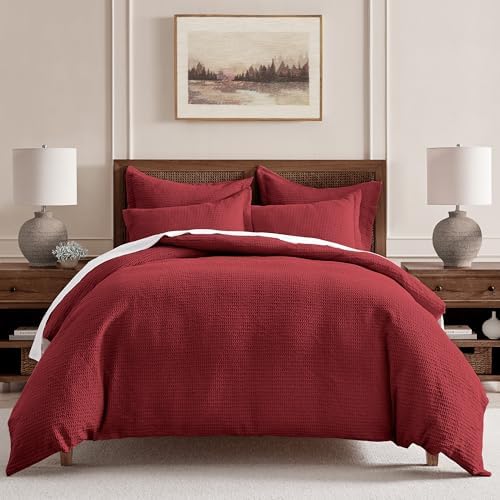Levtex Home - Cloud Waffle Red Comforter Set - Twin Comforter + One Standard Pillow Cases - Waffle Weave - Red - Comforter (68 x 88in.) and Pillow Case (26 x 20in.) - Cotton