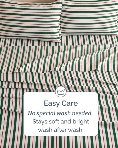 Christmas Sheet Set, Cabana Stripe, Holiday Xmas Bedding Set - Cal King