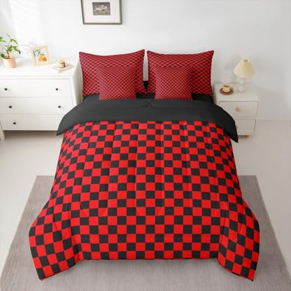 jejeloiu Red Black Comforter Set with Sheets 7 Piece Twin Size