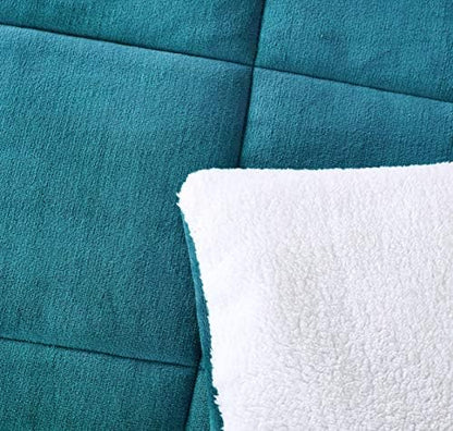 Chezmoi Collection 3-piece Micromink Sherpa Reversible Down Alternative Comforter Set (King, Teal)