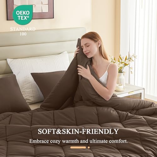 Oversized King Comforter, Extra Large King Size Comforter Oversized, All Season Soft Quilt Down Alternative Duvet Insert with 8 Corner Tabs(120x128, Brown)