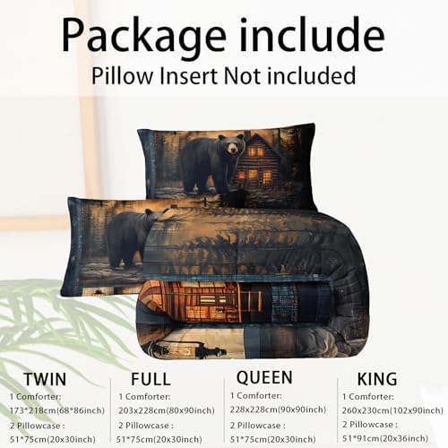 Black Bear Comforter Set Full Size for Boys Kids,Rustic Theme Woodland Cabin Lodge Bear Hunting Bedding Set,Soft Microfiber Wildlife Forest Animals Print Quilt Set