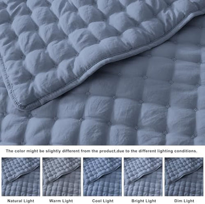 WDCOZY Cloud Soft Quilt Set, Oversized King Size, Dusty Blue 116x106 inches