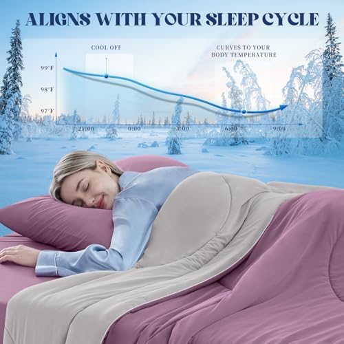 Cooling Comforter Queen Size for Hot Sleepers，108″x90″, Muted Pink