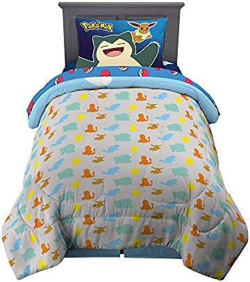 Franco Kids Bedding Super Soft Comforter and Sheet Set, 4 Piece Twin Size, Pokemon (Prints May vary)
