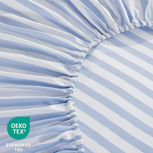 ROSE&RISY King Blue Stripe Sheet Set 4 Piece - Blue Striped Soft Lightweight Microfiber Bedding with Deep Pocket, Breathable Sheets & Pillowcases (Blue Stripe, King Size)