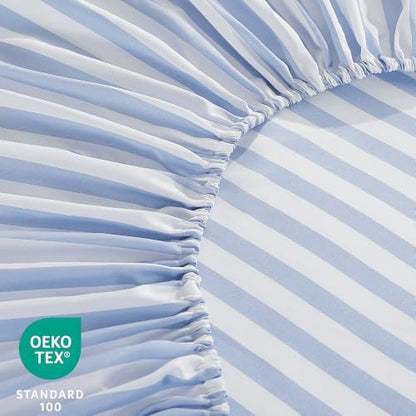 ROSE&RISY King Blue Stripe Sheet Set 4 Piece - Blue Striped Soft Lightweight Microfiber Bedding with Deep Pocket, Breathable Sheets & Pillowcases (Blue Stripe, King Size)