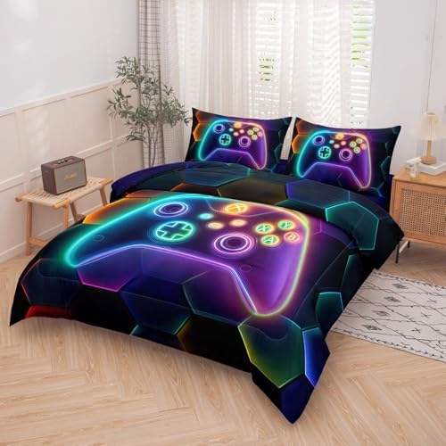 5PCS Gaming Comforter Sets Queen,Queen Comforter Set for Boys,Gaming Geometry Bed Set for Boys,Adults,Teens,All Season Use