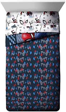 Marvel Spiderman Twin Comforter Set 4 Piece Kids Bedding for Boys, Multi