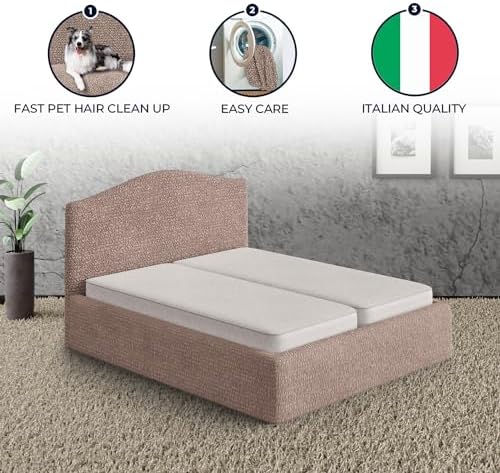 PAULATO BY GA.I.CO. Stretch Headboard and Frame Slipcover – Soft Bi-Elastic 1-Piece Bedframe Cover – Furniture Protector Machine Washable – Soft Taupe (Full/Queen 55"-71" Wide)