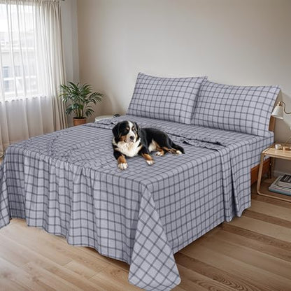 RUVANTI Flannel Sheets Set King Size, Open Grid Check