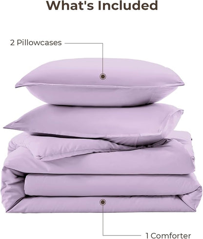Litanika Comforters Twin XL Size Lavender, 2 Pieces Lightweight Solid Bedding Set & Collections, All Season Fluffy Bed Set (68x92 Inches Comforter & 1 Pillowcase)