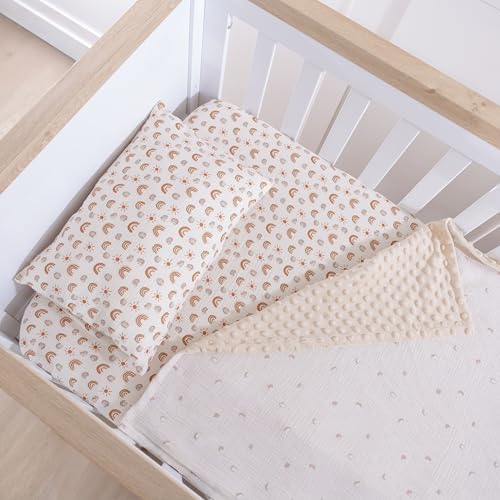 Muslin Cotton Crib Sheets for Boys and Girls, 2 Pack 52"x28" Fitted Baby Crib Sheet for Girl Boy, Soft Baby and Toddler Bed Sheets, Mattress Cover Muslin Cribs Sheet Set Nursery Gift Neutral Rainbow