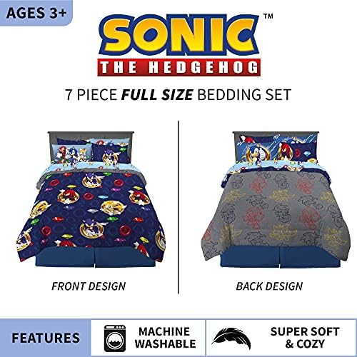 Franco Kids Bedding Super Soft Comforter and Sheet Set with Sham, 7 Piece Full Size, Sonic The Hedgehog