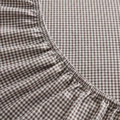 Martha Stewart - Twin Sheet Set with Fitted Sheet & Pillowcase, Cotton Percale Bedding with a Smooth Feel, Deep Pocket, Gingham Brown