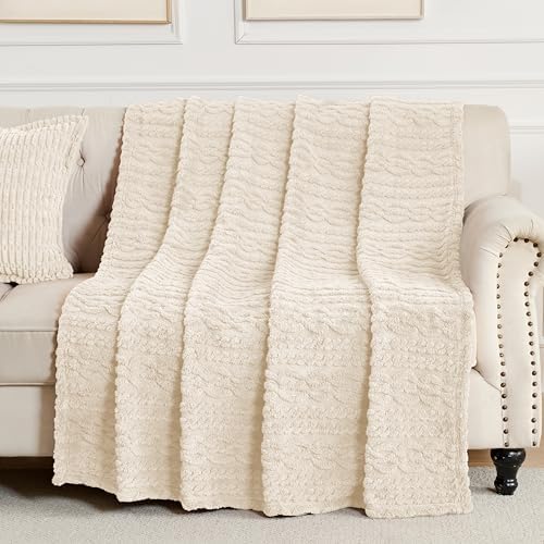 Beige Throw Blanket - Soft & Fluffy Fleece, Cute & Aesthetic, Perfect for Sofa, Couch, Chair, Bed, Living Room & Bedroom, All-Season Use, Plush & Cozy Decorative Blanket 50x60