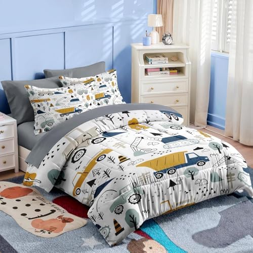 Nesker Full Comforter Set for Boys, 7 Pieces Truck Bedding for Kids