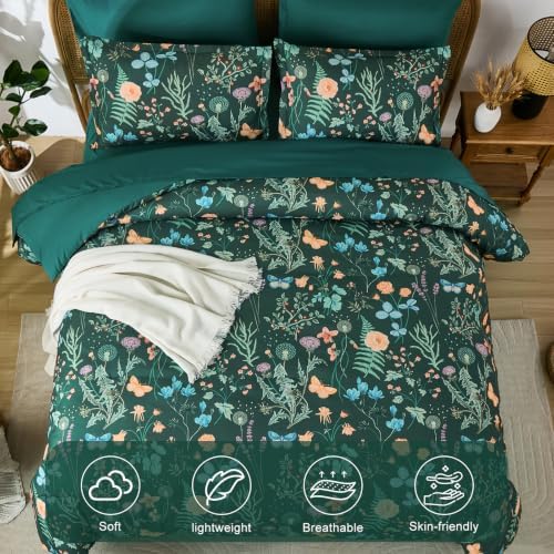 Queen Comforter Set Forest Green Floral Bedding Set 7 Piece Bed in a Bag