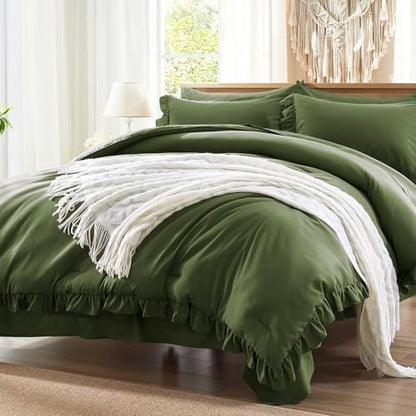 Anluoer Queen Comforter Set 7 Piece, Ruffle Bed in a Bag Queen Bedding Sets