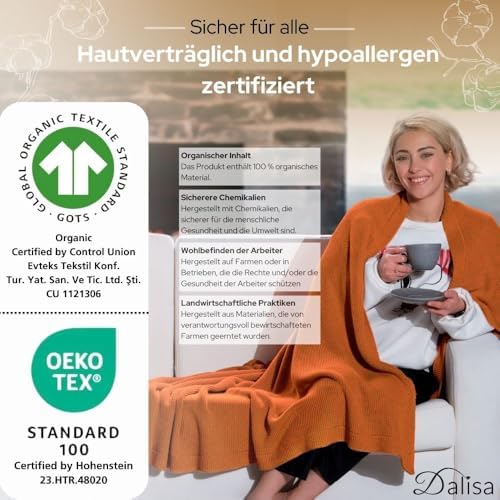 Dalisa 100% Organic Turkish Cotton Throw Blanket - GOTS Certified, Cozy - Perfect for Couch, Bed, and Home Decor - Boho Vintage Knit Alina (Harvest Pumpkin, 50x60)