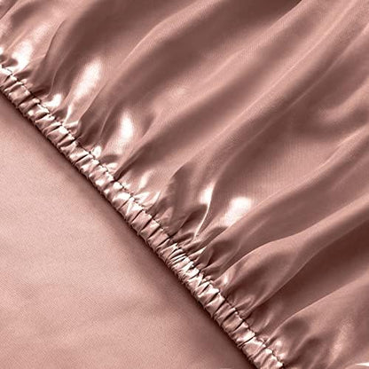 SiinvdaBZX 4Pcs Satin Sheet Set Queen Size 15-Inch Deep Pocket, Champagne