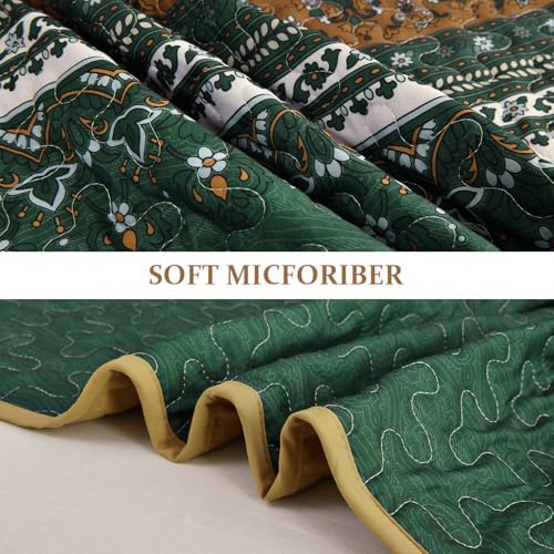 WONGS BEDDING Boho Quilt King Size,3 Pcs Bedspread Set, Brown Green
