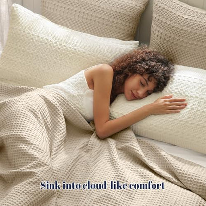 PHF Cotton Waffle Pillow Shams Queen Size 20" x 30", Ivory, No Insert