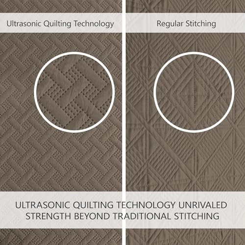FLYMME Quilts Queen Size,Lightweight Mocha Brown Bedspreads,Basket Weave Pattern,Ultra Soft Microfiber Bed Coverlet 3 Pieces for All-Seasons (1 Quilt,2 Shams)