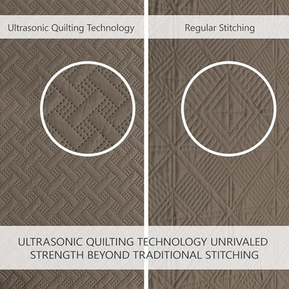 FLYMME Quilts King Size,Lightweight Mocha Brown Bedspreads,Basket Weave Pattern,Ultra Soft Microfiber Bed Coverlet 3 Pieces for All-Seasons (1 Quilt,2 Pillow Shams)