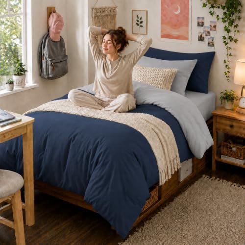 Anluoer Twin Comforter Set, 5 Piece Bed in a Bag Twin Bedding Sets