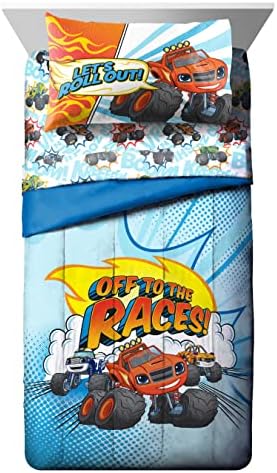Jay Franco Blaze and the Monster Machines Off to The Races 4 Piece Toddler Size Bed Set – Super Soft Microfiber Bed Set Includes Size Comforter & Sheet Set (Official Blaze Product)