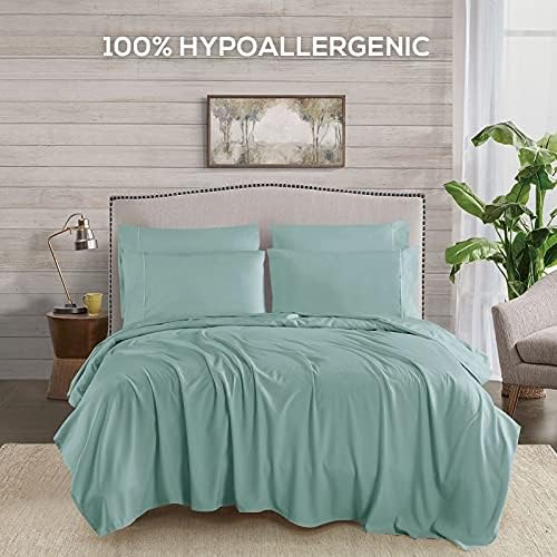 Mueller Luxury 6 PC Full Size Bed Sheets, Super Soft, Deep Pocket up to 16" Full Size Sheets, Transfers Heat, Breathes Better, Hypoallergenic, Wrinkle-Resistant, Oeko-TEX, Light Teal
