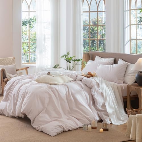 MooMee Striped Duvet Cover Set 100% Washed Cotton Linen Like Full