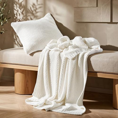 EverGrace Organic Cotton Chunky Knit Throw Blanket, 50 x 60 Bright White