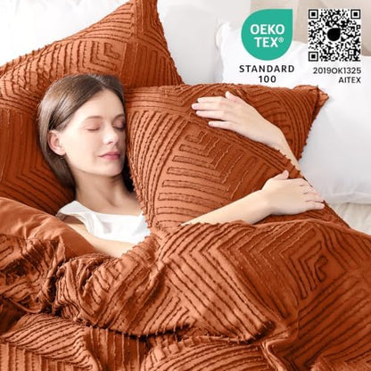 JOLLYVOGUE Queen Comforter Set, Boho Tufted 3-Piece Bedding Set, Orange