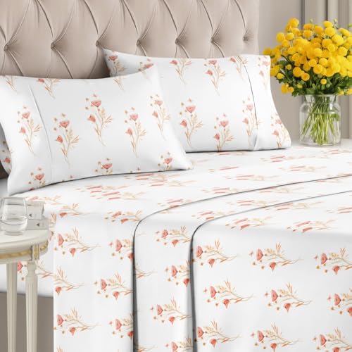 King 4 Piece Floral Sheet Set - Soft, Breathable & Cooling - Wildflower