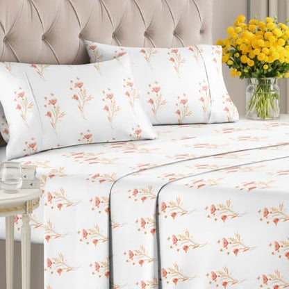 King 4 Piece Floral Sheet Set - Soft, Breathable & Cooling - Wildflower