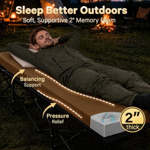 CYMULA Camping Cot Pad 2 Inch Memory Foam, Pad Only,Camping Pad for Folding Cot and Foldable Cot, Portable Roll Up Camp Gear for Car Camping Travel Tent, Non-Slip Waterproof Bottom, Removable Cover