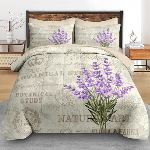 Pamnest Full Comforter Set with Sheets, 7 Pieces Lavender Flower Bedding