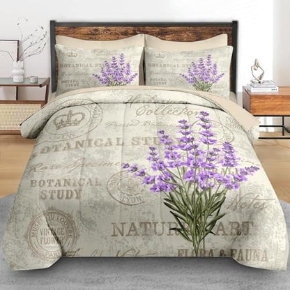 Pamnest Full Comforter Set with Sheets, 7 Pieces Lavender Flower Bedding
