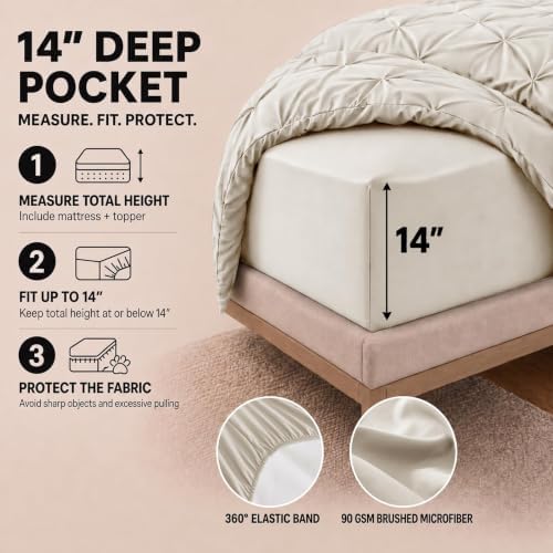 HIMEET Twin Comforter Set Beige - 5 Pieces Pintuck Bed in a Bag