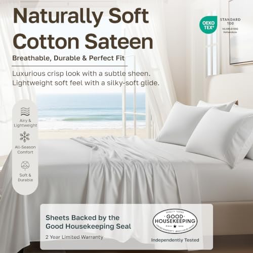 Natural 100% Cotton Sateen Twin XL Size Bed Sheet Set, 3 Pc Set, Baby Blue